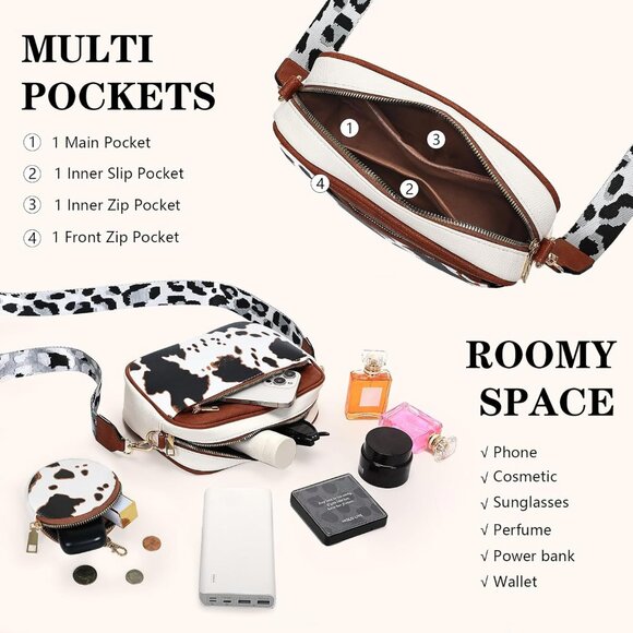 Vegan Leather Small Crossbody Bag with Detachable Coin Pouch for Women - Picture 6 of 7